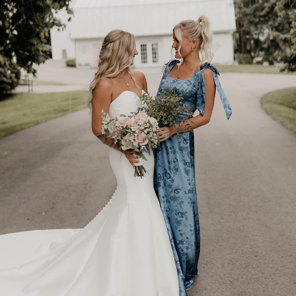 Revelry Indie Blue Bouquet Dress - Stevie Satin Floral